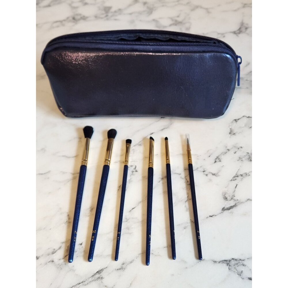 Morphe Navy Blue 6-Piece Makeup Brush Set With Faux Leather Zipper Bag
